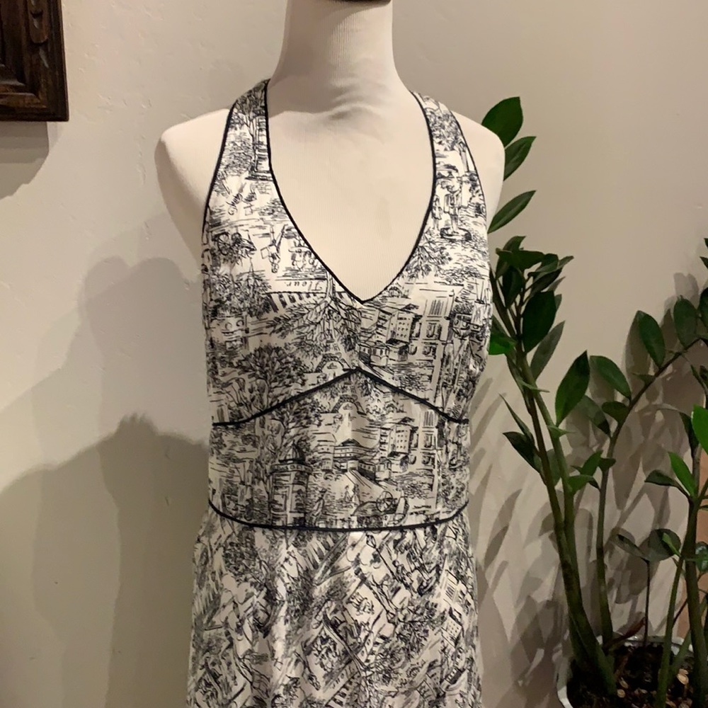 EUC Loft Black and White French Cafe A-Line Dress